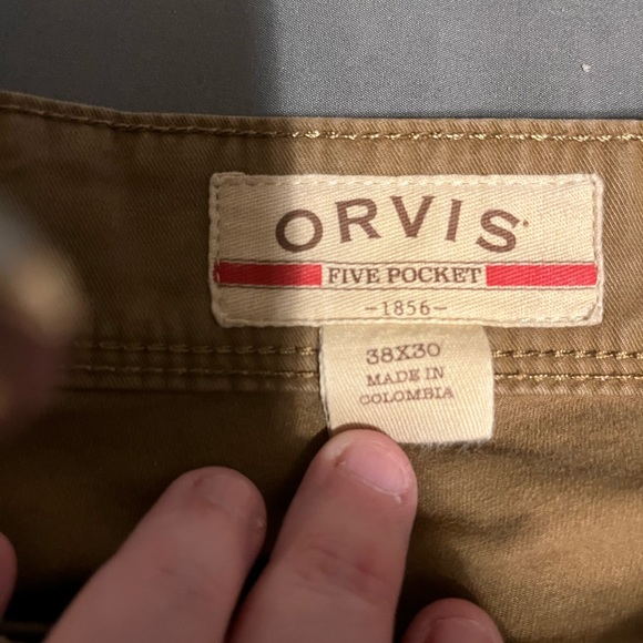 Orvis Pants Mens 38x30 Khaki brown 5 Pocket Straight Leg Stretch Twill - Picture 5 of 6